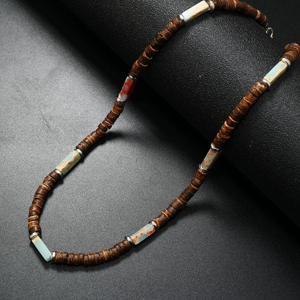 Wholesale Jewelry Retro Bohemian Style Coconut Shell Wooden Beads Natural Stone U Shape Necklace Unisex