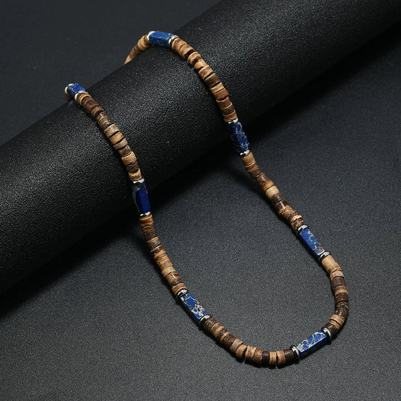 Wholesale Jewelry Retro Bohemian Style Coconut Shell Wooden Beads Natural Stone U Shape Necklace Unisex