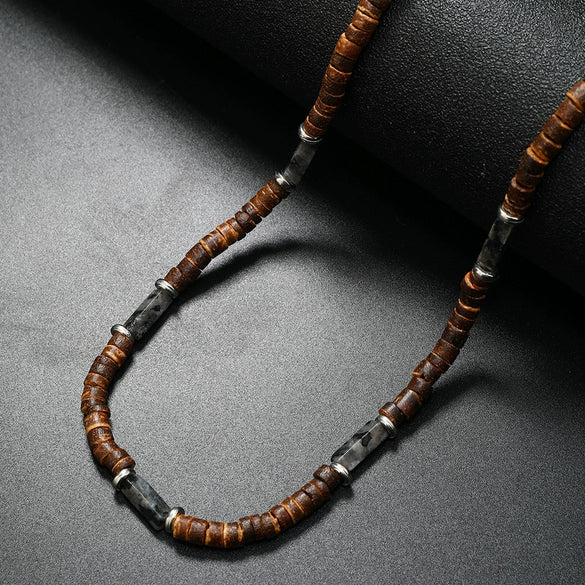 Wholesale Jewelry Retro Bohemian Style Coconut Shell Wooden Beads Natural Stone U Shape Necklace Unisex