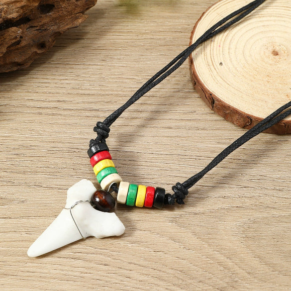Wholesale Jewelry Retro Bohemian Wooden Beads Shell Pendant Shark Teeth Handmade Necklace