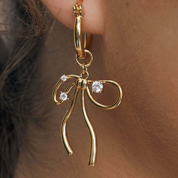 Wholesale Jewelry Retro Bow Copper Gold Plated Earrings