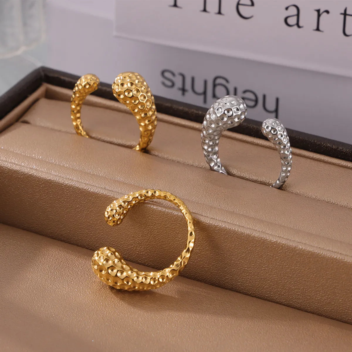 Wholesale Jewelry Retro British Style Geometric Solid Color 304 Stainless Steel 18K Gold Plated Asymmetrical Plating Open Rings