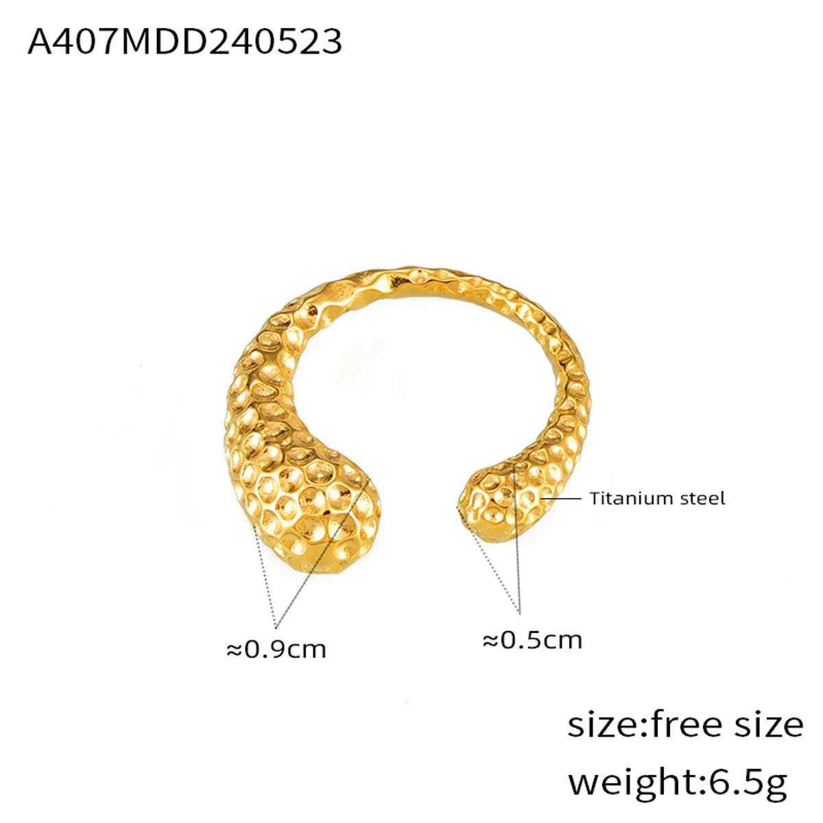 Wholesale Jewelry Retro British Style Geometric Solid Color 304 Stainless Steel 18K Gold Plated Asymmetrical Plating Open Rings