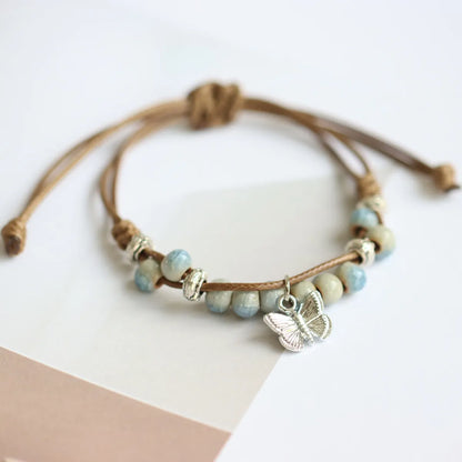 Retro Butterfly Alloy Rope Ceramics Wholesale Bracelets