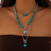Wholesale Jewelry Retro Casual Style Geometric Turquoise Iron Alloy Chain Multilayer Bohemian Necklace With Electroplating