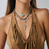 Wholesale Jewelry Retro Casual Style Geometric Turquoise Iron Alloy Chain Multilayer Bohemian Necklace With Electroplating