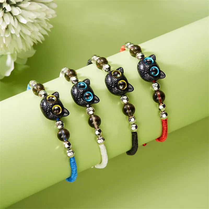 Retro Cat Plastic Resin Polyester Wholesale Drawstring Bracelets