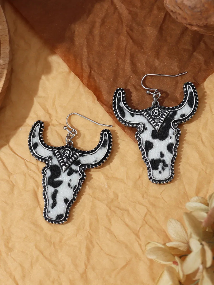 Wholesale Jewelry Retro Cattle Pu Leather Patchwork Drop Earrings