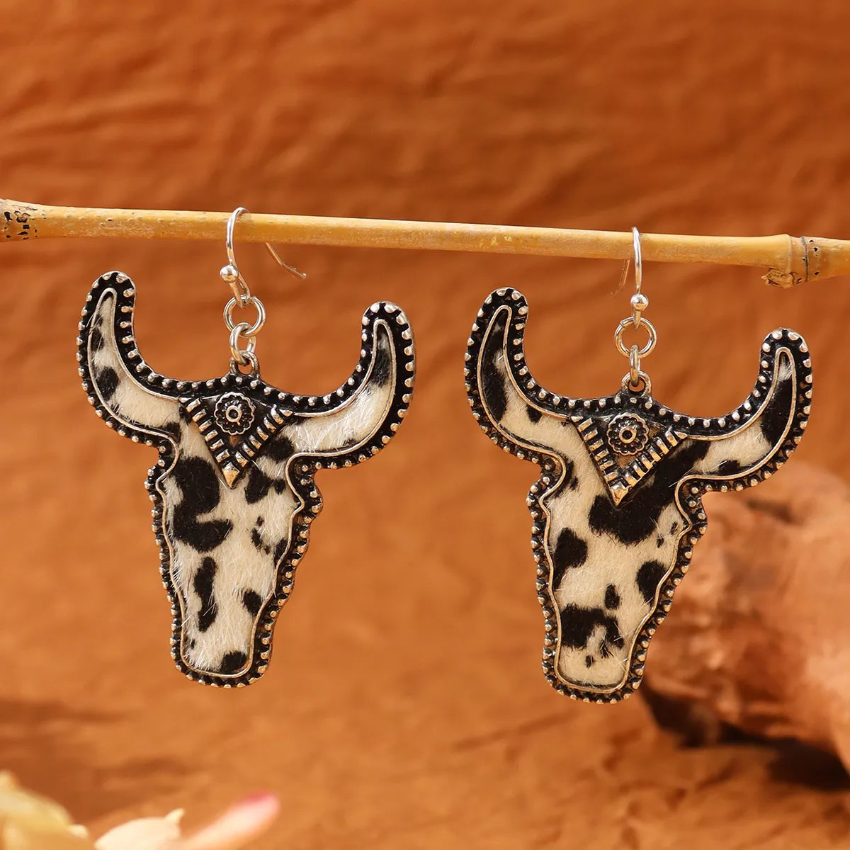 Wholesale Jewelry Retro Cattle Pu Leather Patchwork Drop Earrings