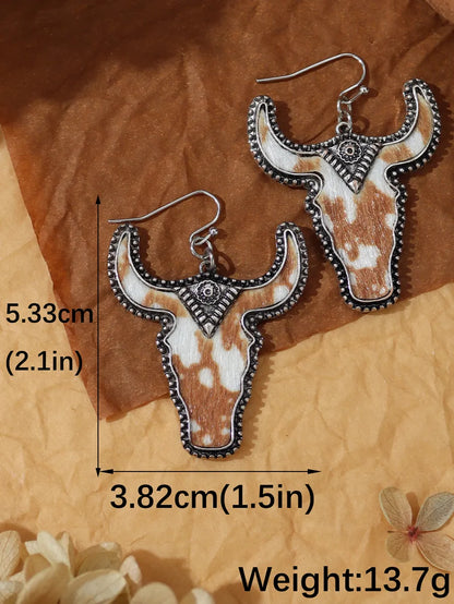 Wholesale Jewelry Retro Cattle Pu Leather Patchwork Drop Earrings