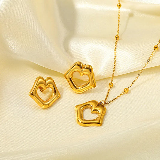 Wholesale Jewelry Retro Classic Style Geometric Heart Shape 304 Stainless Steel 18K Gold Plated Plating Earrings Necklace