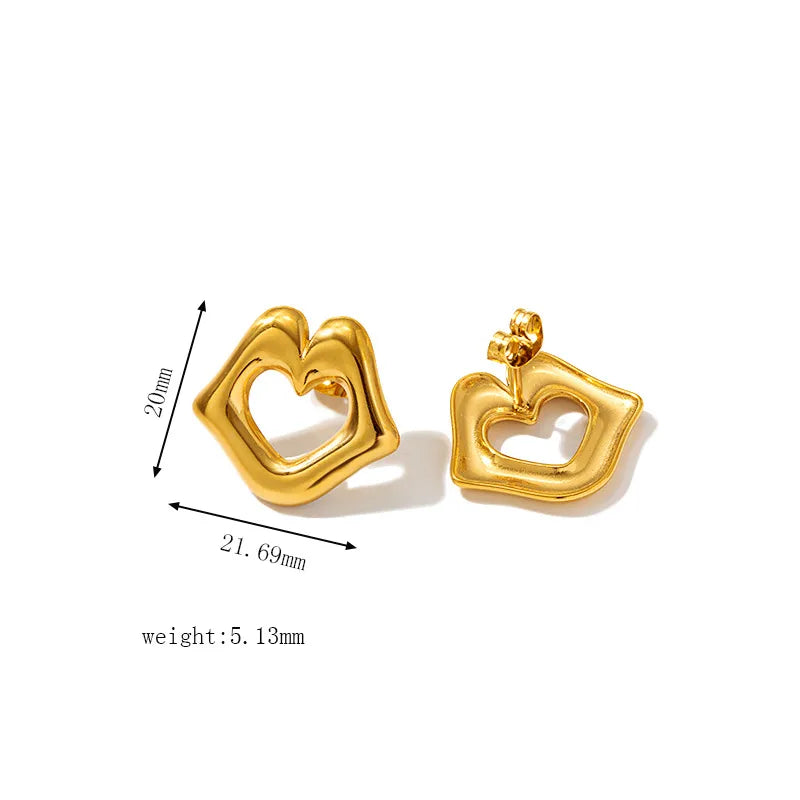 Wholesale Jewelry Retro Classic Style Geometric Heart Shape 304 Stainless Steel 18K Gold Plated Plating Earrings Necklace