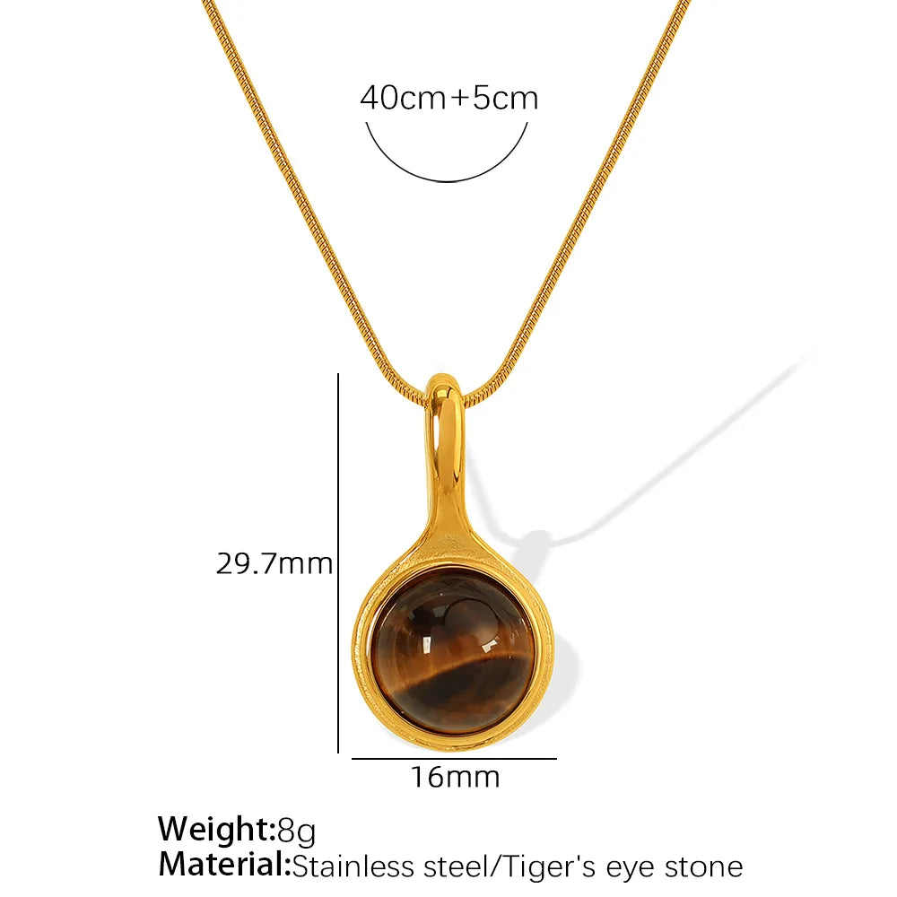 Wholesale Jewelry Retro Classic Style Round 304 Stainless Steel Turquoise 18K Gold Plated Plating Inlay Pendant Necklace