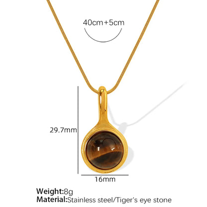 Wholesale Jewelry Retro Classic Style Round 304 Stainless Steel Turquoise 18K Gold Plated Plating Inlay Pendant Necklace