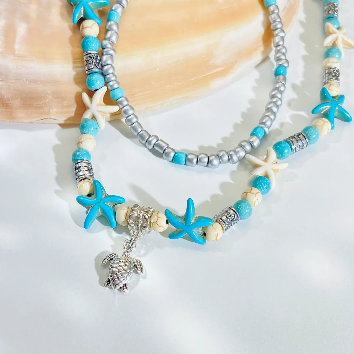 Wholesale Jewelry Retro Classic Style Starfish Shell Arylic Alloy Beaded Necklace