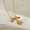 Wholesale Jewelry Retro Classic Style Sun Heart Shape Flower 304 Stainless Steel Acrylic Zircon 18K Gold Plated Epoxy Pendant Necklace