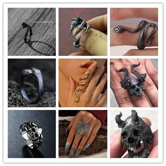 Wholesale Jewelry Retro Cool Style Snake Skull Alloy Plating Open Ring