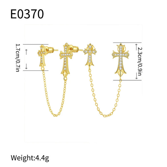 Wholesale Jewelry Retro Copper 14K Gold Plated Cross Earrings For Women