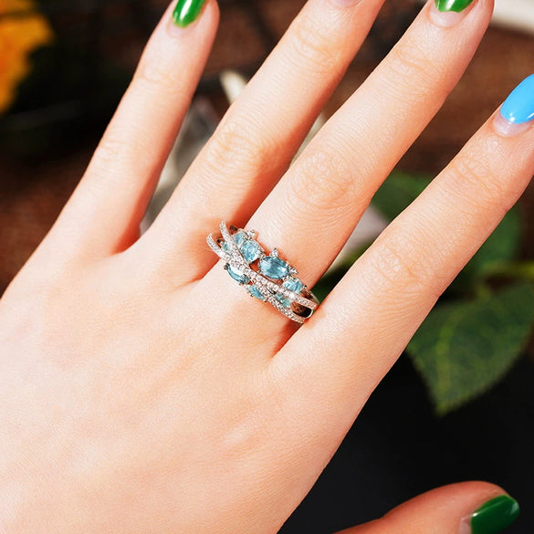 Wholesale Jewelry Retro Creative Doublelayer Geometric Copper Ring Xshaped With Zircon For Women