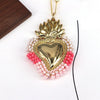 Wholesale Jewelry Retro Creative Style Heart Shape Copper Rice Beads Goldplated Pendant Necklace