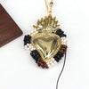 Wholesale Jewelry Retro Creative Style Heart Shape Copper Rice Beads Goldplated Pendant Necklace