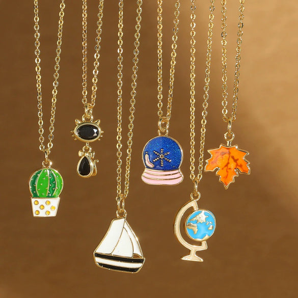 Wholesale Jewelry Retro Cute Geometric Copper Mixed Gemstone Setting Electroplated Pendant Clavicle Chain Necklace For Women