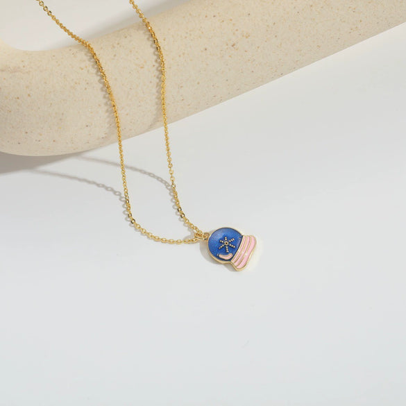 Wholesale Jewelry Retro Cute Geometric Copper Mixed Gemstone Setting Electroplated Pendant Clavicle Chain Necklace For Women