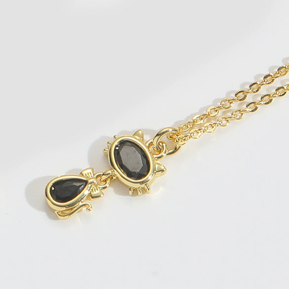 Wholesale Jewelry Retro Cute Geometric Copper Mixed Gemstone Setting Electroplated Pendant Clavicle Chain Necklace For Women