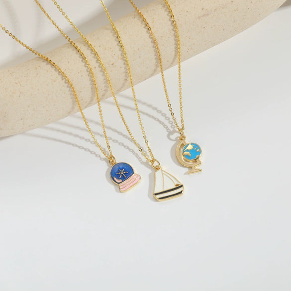 Wholesale Jewelry Retro Cute Geometric Copper Mixed Gemstone Setting Electroplated Pendant Clavicle Chain Necklace For Women