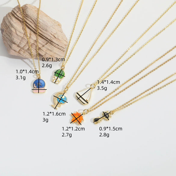 Wholesale Jewelry Retro Cute Geometric Copper Mixed Gemstone Setting Electroplated Pendant Clavicle Chain Necklace For Women