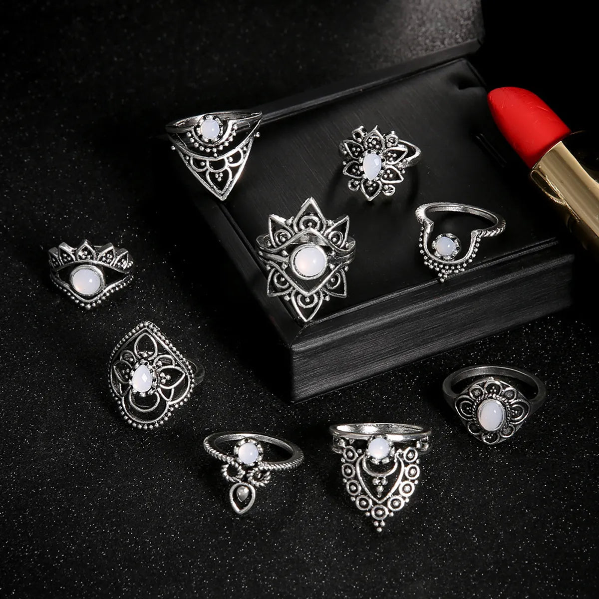 Wholesale Jewelry Retro Diamond Carved Crown Starry 9-Piece Combination Ring Nihaojewelry