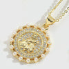 Wholesale Jewelry Retro Discshaped Geometric Copper Mixed Gemstone Setting Inlaid Pearl Electroplating Pendant Clavicle Chain Necklace For Women