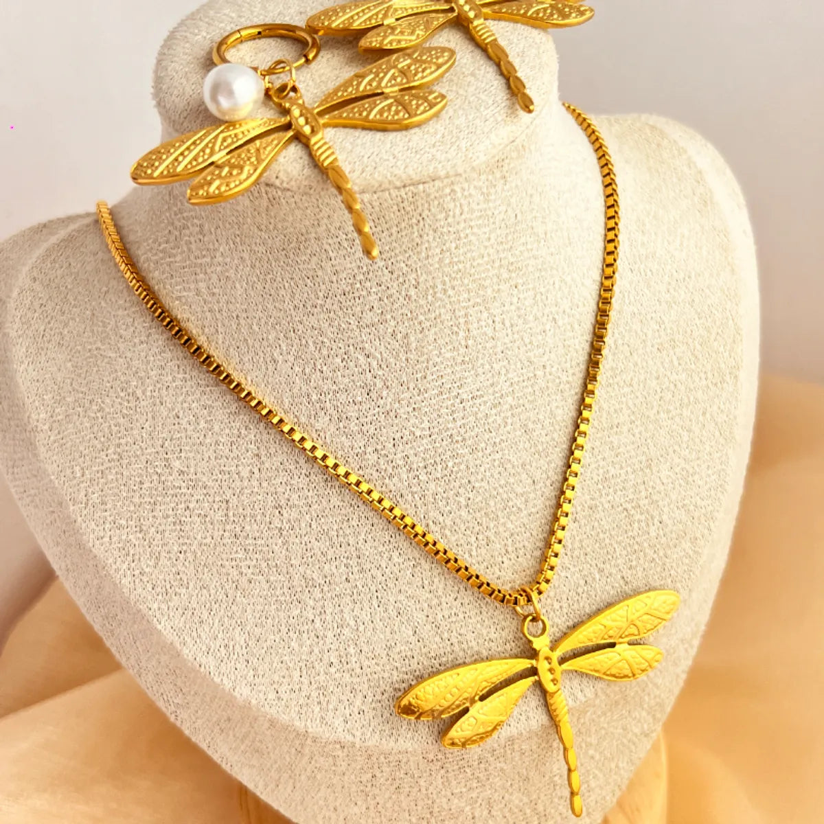 Wholesale Jewelry Retro Dragonfly 201 Stainless Steel Gold Plated Plating Jewelry Set