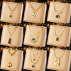 Wholesale Jewelry Retro Elegant Goldplated Stainless Steel Multilayer Chain Fanshaped Geometric Love Pendant Necklace