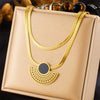 Wholesale Jewelry Retro Elegant Goldplated Stainless Steel Multilayer Chain Fanshaped Geometric Love Pendant Necklace