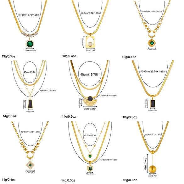 Wholesale Jewelry Retro Elegant Goldplated Stainless Steel Multilayer Chain Fanshaped Geometric Love Pendant Necklace