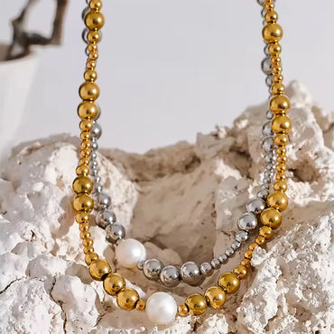 Wholesale Jewelry Retro Exaggerated Classic Style Solid Color 304 Stainless Steel Artificial Pearl Artificial Pearls 18K Gold Plated Beaded Plating Inlay Necklace