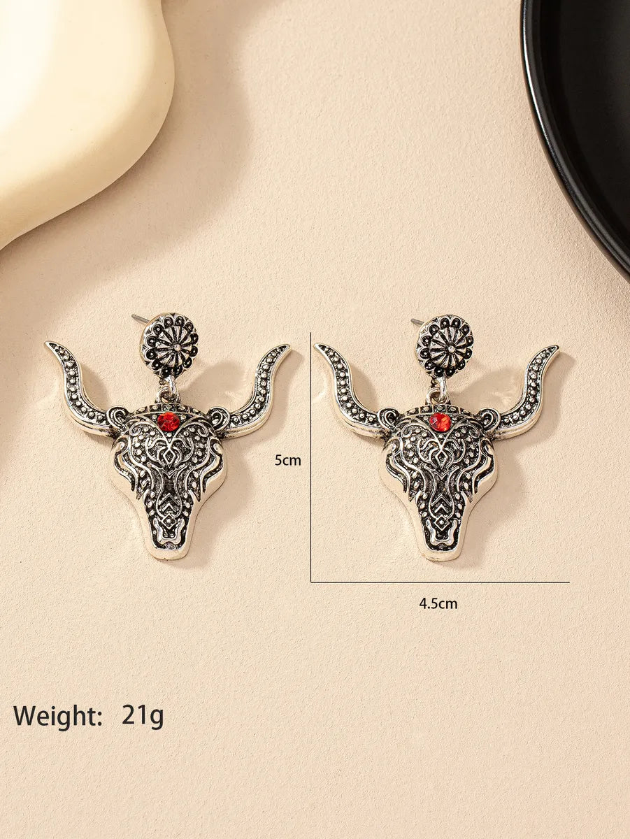 1 Pair Retro Exaggerated Cool Style Cattle Plating Alloy Gem Ear Studs