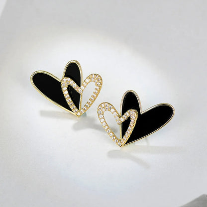 Wholesale Jewelry Retro Exaggerated Heart Shape Alloy Enamel Ear Studs