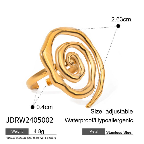 Wholesale Jewelry Retro Exaggerated Stainless Steel Round Geometric Sunflower Open Ring For Women With Electroplating
