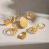 Wholesale Jewelry Retro Exaggerated Stainless Steel Round Geometric Sunflower Open Ring For Women With Electroplating