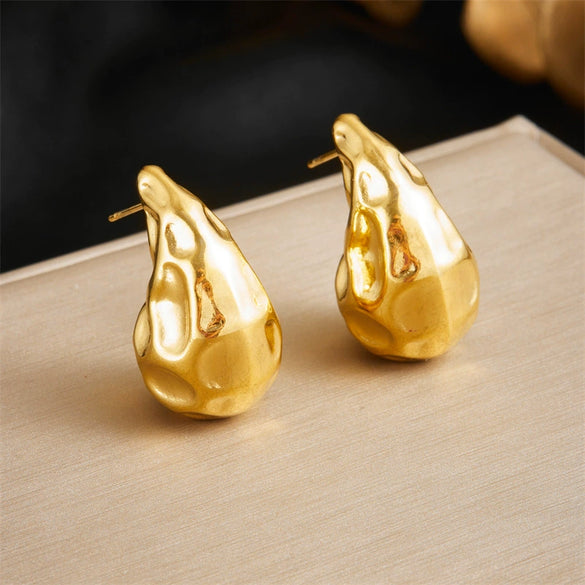 Wholesale Jewelry Retro Fashion Drop Shape Stainless Steel Gold Plated Earrings
