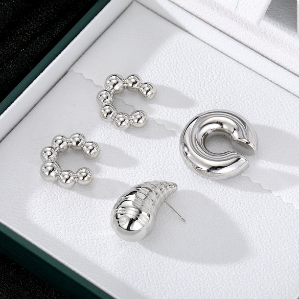 Wholesale Jewelry Retro Fashion Drop Shaped Plastic And Resin Electroplated Ear Bone Clips For Women