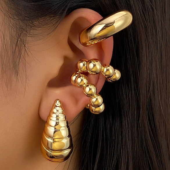 Wholesale Jewelry Retro Fashion Drop Shaped Plastic And Resin Electroplated Ear Bone Clips For Women