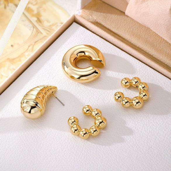 Wholesale Jewelry Retro Fashion Drop Shaped Plastic And Resin Electroplated Ear Bone Clips For Women