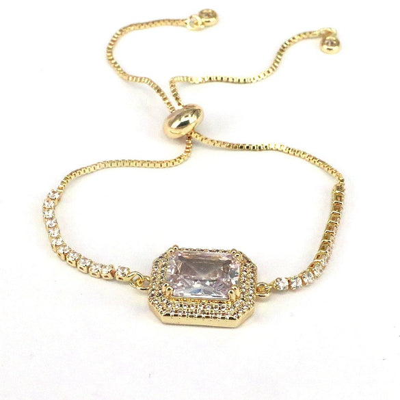 Wholesale Jewelry Retro Fashion Square Geometric Metal Zircon Inlaid Bracelet For Women