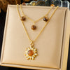 Wholesale Jewelry Retro Fashion Tiger Eye Stone Pendant Goldplated Stainless Steel Necklace With Diamond Inlay