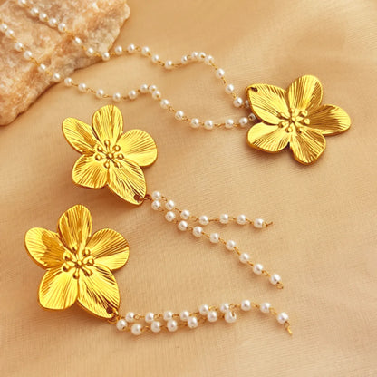 Wholesale Jewelry Retro Flower 201 Stainless Steel Gold Plated Jewelry Set