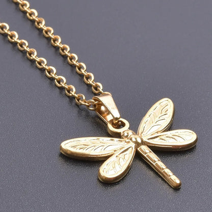 Wholesale Jewelry Retro French Style Dragonfly 304 Stainless Steel Plating Pendant Necklace