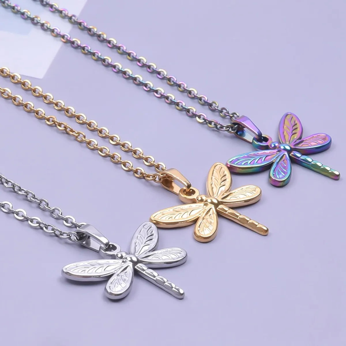 Wholesale Jewelry Retro French Style Dragonfly 304 Stainless Steel Plating Pendant Necklace